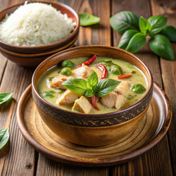 Вкуснейшее тайское зеленое карри с нежным куриным мясом и рисом. Генеративный искусственный интеллект - RomanZ