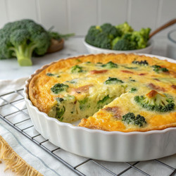 Воздушный киш без корочки с брокколи и сыром, готовый к подаче. Генеративный ИИ - RomanZ