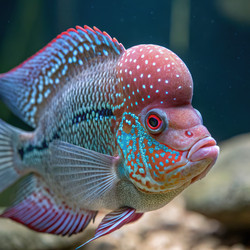 Яркая цихлида Flowerhorn демонстрирует свои уникальные особенности. Генеративный ИИ - RomanZ