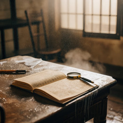 Открытая книга лежит на влажном столе в тихой комнате с естественным освещением. Генеративный ИИ - RomanZ