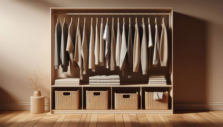 Идеально организованная кладовая с одинаковыми банками и сложенными белыми полотенцами. Изображение, созданное искусственным интеллектом - yuyu