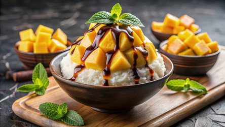 Вкуснейшее манговое бинсу с шоколадным соусом и мятой. Генеративный искусственный интеллект - RomanZ