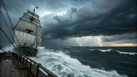 Плавание по бурному морю под темными тучами и молниями. Генеративный ИИ - RomanZ