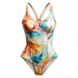 Elegant Watercolor Women’s Indoor Swimsuit Design Displayed. Generative AI - RomanZ