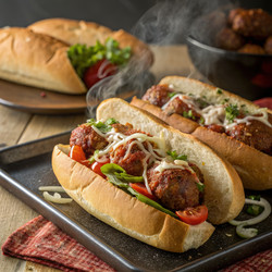 Вкусные сэндвичи с фрикадельками, подаваемые со свежими овощами. Генеративный искусственный интеллект - RomanZ