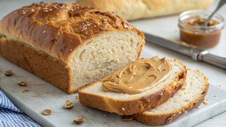 Свежеиспеченный хлеб с арахисовой пастой и теплой корочкой. Генеративный искусственный интеллект - RomanZ