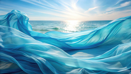 Soft Blue Fabric Waves Gently Swaying in the Ocean’s Breeze. Generative AI - RomanZ