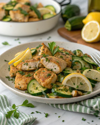 Простое блюдо из курицы с чесноком и цукини для быстрого перекуса. Генеративный ИИ - RomanZ