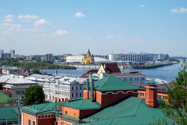 Градостроительство и мыс Стрелка в месте слияния рек Волга и Ока с Александровским собором и стадионами - OlgaGubskaya