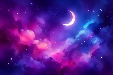 Обложка с космическим градиентом, сочетающая фиолетовые оттенки туманности и синие тона глубокого космоса в мягких акварельных переходах, изображение, созданное с помощью искусственного интеллекта - yuyu