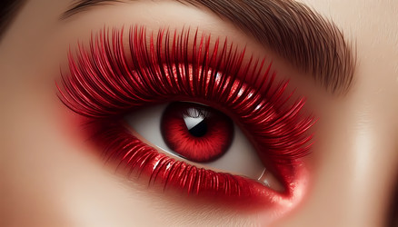 Яркий малиново-красный макияж с тушью, ненакрашенные веки и плавный бежевый переход. Изображение, созданное с помощью искусственного интеллекта - yuyu