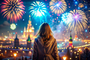 Девочка смотрит на фейерверк в ночном небе над Москвой. С Днем города! Праздничный фейерверк - PhotoJuli