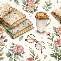 Книги и кофе на фоне цветочного пейзажа - RomanZ
