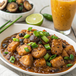 Наслаждаюсь курицей с черным перцем, грибами и напитком. Генеративный ИИ - RomanZ