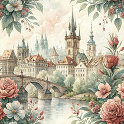 Старинные здания и мост в Праге, украшенные цветами - RomanZ