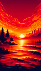 Летняя эстетика заката в стиле Sunset Blaze с яркими оранжево-красными цветами заката, изображение, созданное с помощью искусственного интеллекта - yuyu