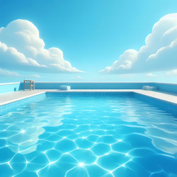 Летняя сцена у бассейна в стиле Poolside Blue со спокойной, прозрачной водой, изображение, созданное с помощью искусственного интеллекта - yuyu