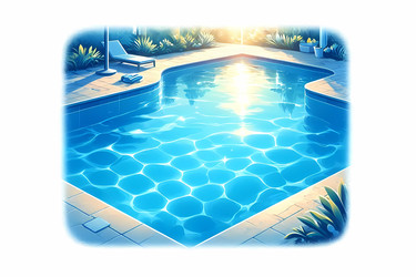 Летняя сцена у бассейна в стиле Poolside Blue со спокойной, прозрачной водой, изображение, созданное с помощью искусственного интеллекта - yuyu
