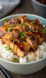 Вкуснейшая курица терияки, подаваемая с рисом в миске. Генеративный искусственный интеллект - RomanZ
