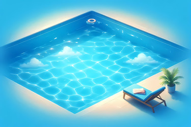 Летняя сцена у бассейна в стиле Poolside Blue со спокойной, прозрачной водой, изображение, созданное с помощью искусственного интеллекта - yuyu