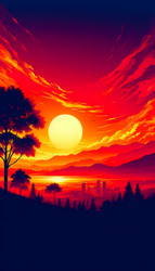 Летняя эстетика заката в стиле Sunset Blaze с яркими оранжево-красными цветами заката, изображение, созданное с помощью искусственного интеллекта - yuyu