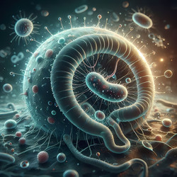 Изображение, созданное искусственным интеллектом, показывает макрофаг, поглощающий бактерию, в стиле сцены сражения из боевика - yuyu