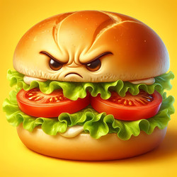 A close‑up of a sandwich with an angry scowl on its face, isolated on a bright background, Ai generated image - yuyu