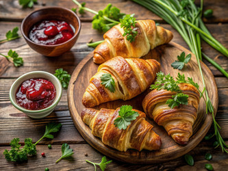 Свежеиспеченные круассаны подаются с маслом и джемом. Генеративный искусственный интеллект - RomanZ