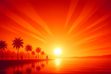 Летняя эстетика заката в стиле Sunset Blaze с яркими оранжево-красными цветами заката, изображение, созданное с помощью искусственного интеллекта - yuyu