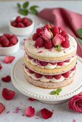 Макароны с малиной и розовой водой от Cakerz со свежими ягодами и лепестками. Генеративный ИИ - RomanZ