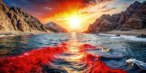 Красное море на закате демонстрирует сверхъестественное явление. Генеративный искусственный интеллект - RomanZ