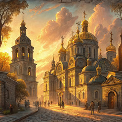Церковь с золотым куполом на закате - RomanZ