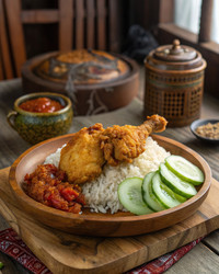 Традиционное блюдо Эджа Каю с теплым рисом и жареной курицей. Генеративный ИИ - RomanZ