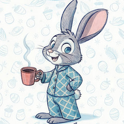 Кролик в пижаме держит чашку с напитком - RomanZ