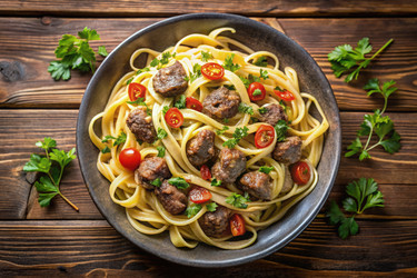 Ароматная лингвини с жареной куриной печенью и зеленью. Генеративный искусственный интеллект - RomanZ