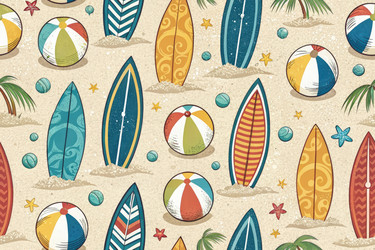 Песок покрыт разноцветными досками для серфинга и пляжными мячами - RomanZ