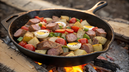 Смесь мяса и овощей, приготовленная на открытом огне. Генеративный ИИ - RomanZ