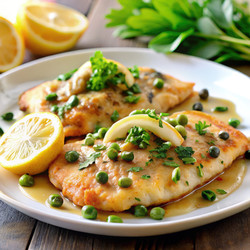 Вкуснейшая курица пикката, подаваемая с лимоном и травами. Генеративный искусственный интеллект - RomanZ