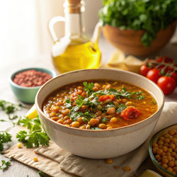 Вкусный марокканский суп харира в уютной обстановке кухни. Генеративный искусственный интеллект - RomanZ