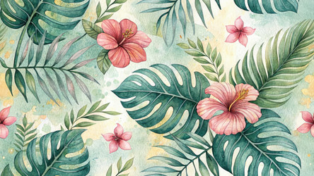 Tropical leaves and flowers on light背景 - RomanZ