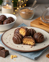 Вкусные шарики из арахисового чизкейка без выпечки на тарелке. Генеративный ИИ - RomanZ