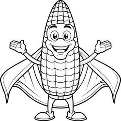 Веселый персонаж-кукуруза в героической позе, готовый к раскрашиванию. Генеративный ИИ - RomanZ