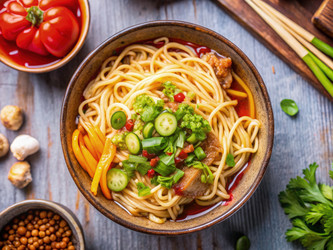 Вкуснейшая порция лапши со свежими добавками и соусами. Генеративный искусственный интеллект - RomanZ