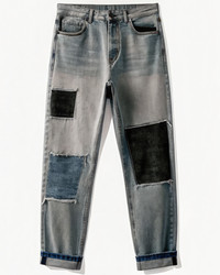 Custom Oversized Grunge Men’s Jeans With Vintage Patchwork Style. Generative AI - RomanZ