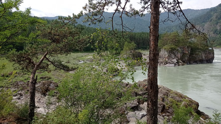 Бирюзовая вода реки, окруженная скалами и хвойным лесом - bykgeniy