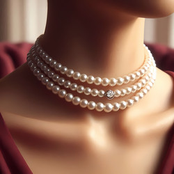 Крупный план шеи и ключицы женщины, украшенных многорядным жемчужным чокером с бриллиантовой застежкой. Изображение, созданное с помощью искусственного интеллекта - yuyu