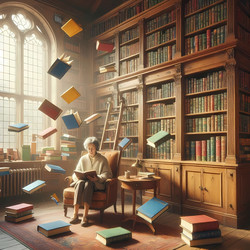 Библиотека, где книги слетают с открытых полок, словно птицы (изображение, созданное искусственным интеллектом) - yuyu