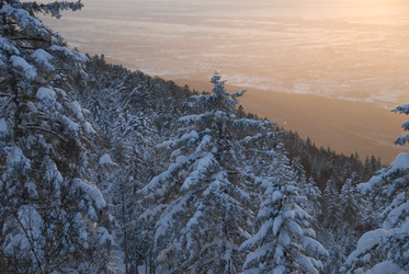 Горнолыжный комплекс «Горный воздух» зимой. Сахалин. View of the ski complex "Gorny Vozduh". Sakhalin. (marka) - marka
