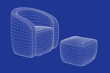 3D-модель кресла с пуфиком - milea