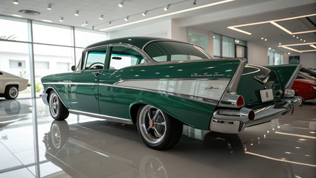 Классический Chevrolet Bel Air зеленого цвета, вид сзади. Генеративный ИИ - RomanZ